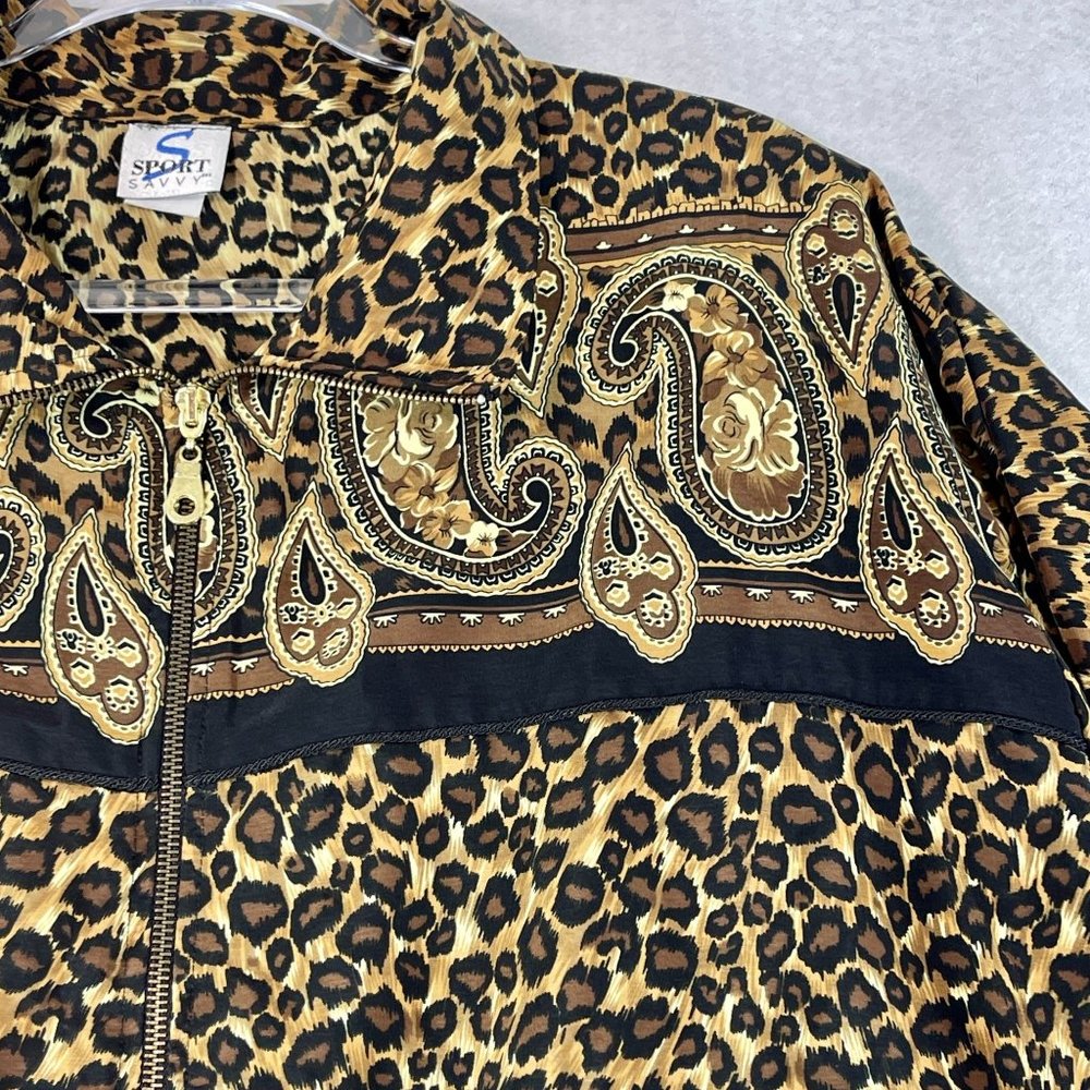 Vintage Sport Savvy Track Jacket Plus Animal Print Windbreaker Drawstring Waist